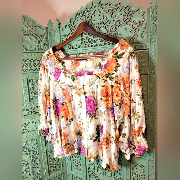 Rachel Roy | Women's Floral Square Neck Button Up Blouse | Size Small - Picture 4 of 15